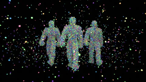 Three funny human figures consisting of colorful balls Stock Footage 340881924