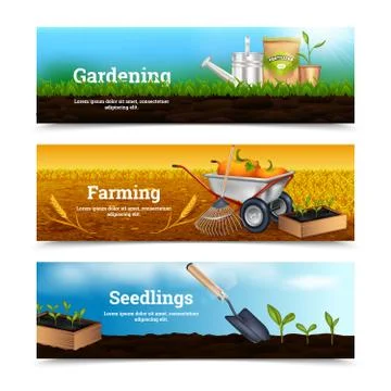 Three Gardening Horizontal Banners 库存插图