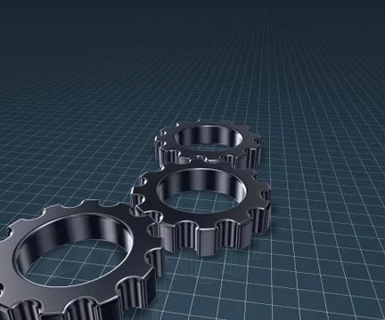Three gear wheels on blue surface - 3d illustration Stock Illustration