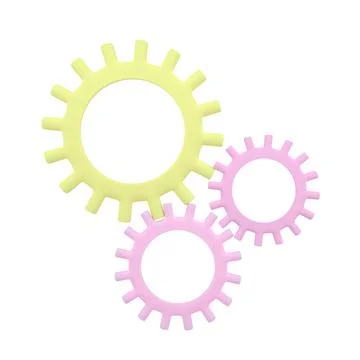 Three gear wheels isolated on white background. Minimal concept. 3d rendering Stock Illustration