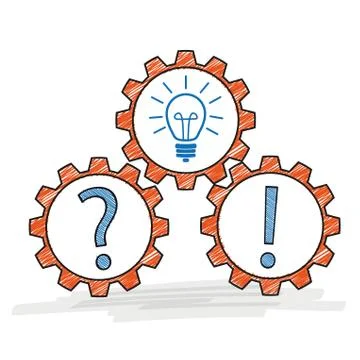 Three gears question idea answer Stock Illustration