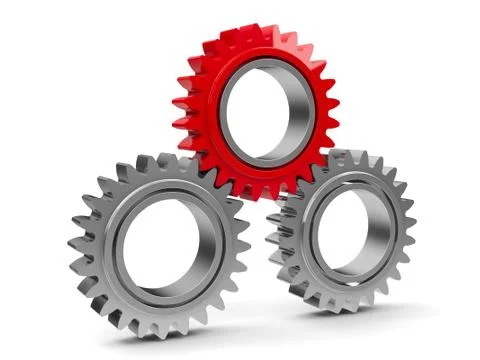 Three gears with red gear Stock Illustration