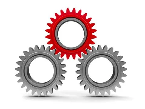 Three gears with red gear Stock Illustration