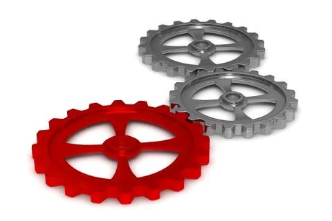 Three gears on white background. Isolated 3D image Stock-Illustration