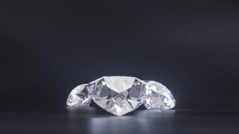 Three Gems in Trillion shape. Dark backdrop with glares and reflection on floor. Stock Illustration