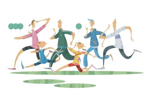 Three-generation family, jogging Stock Illustration