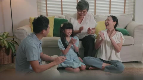 Three Generations of Big Family Spending Time Together in Living Room Video stock 219246538