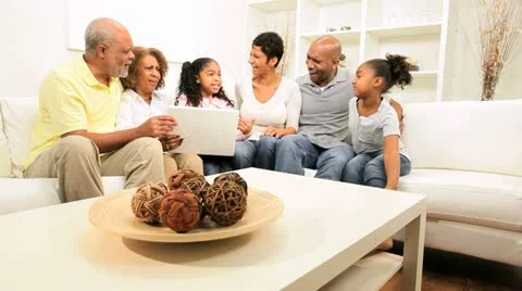 Three Generations Ethnic Family Wireless Laptop Home Stock Footage