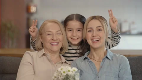 Three generations of happiness are side by side. Stock Footage 148643494