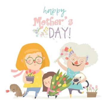 Three generations of women of different ages from child to young adult mother Stock Illustration