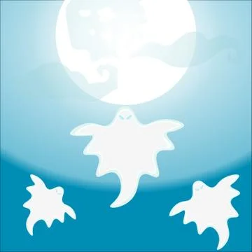 Three Ghost flying under a full moon vector illustration Stock Illustration
