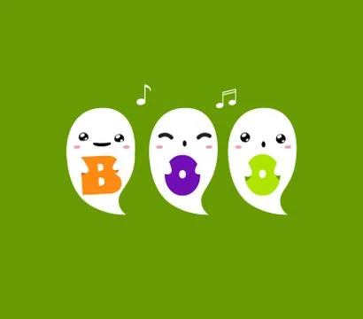 Three ghost is holding boo letters on green background Stock Illustration