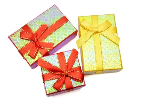 Three gift box studio shot Stock Photos
