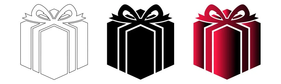 Three gift boxes with bows in white black and red colors isolated on transp.. イラスト素材