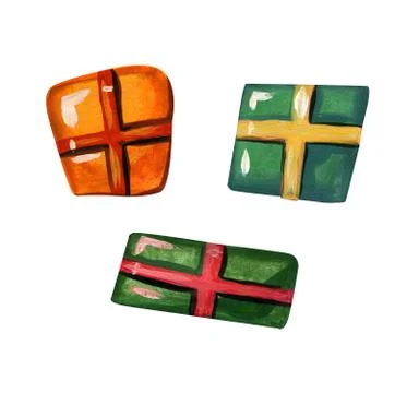 Three gift boxes isolated on a white background. Stock Illustration