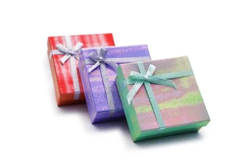 Three gift boxes isolated on the white Stock Photos