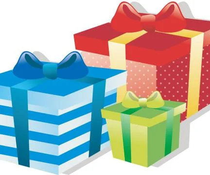 Three gift boxes with ribbon in different color Stock Illustration