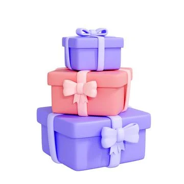 Three gift boxes stacked on top of each other isolated on white background Stock Illustration