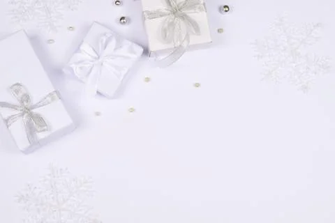 Three gift boxes on white background. Stock Photos
