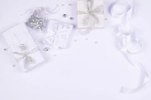 Three gift boxes on white background. Stock Photos