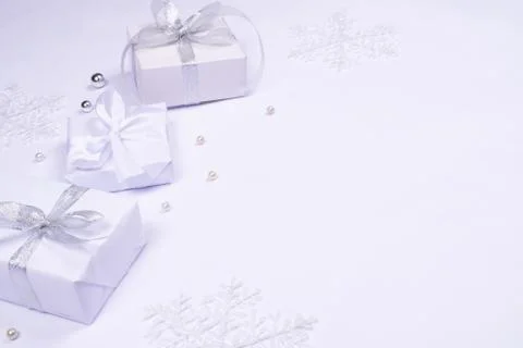 Three gift boxes on white background. Foto stock