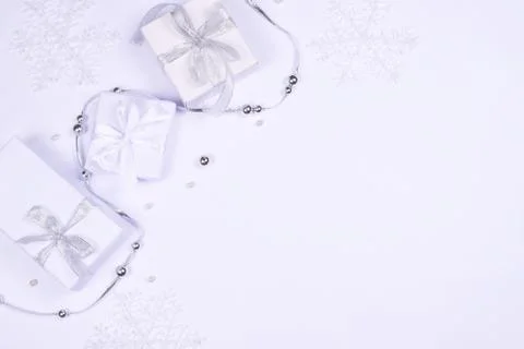 Three gift boxes on white background. Stock Photos