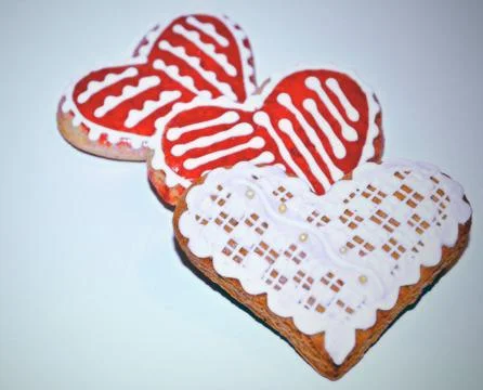 Three gingerbread hearts Stock Photos