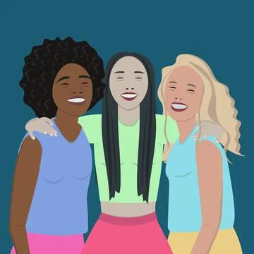 Three girls of different races Stock Illustration