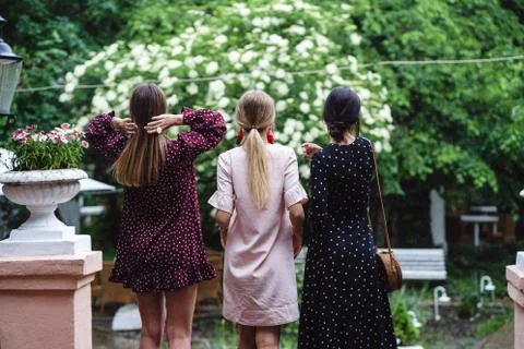 Three girls posing on camera Stock Photos
