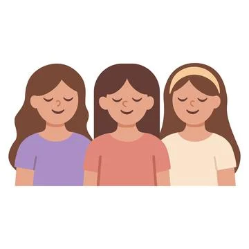 Three girls praying together. Vector illustration Stock Illustration