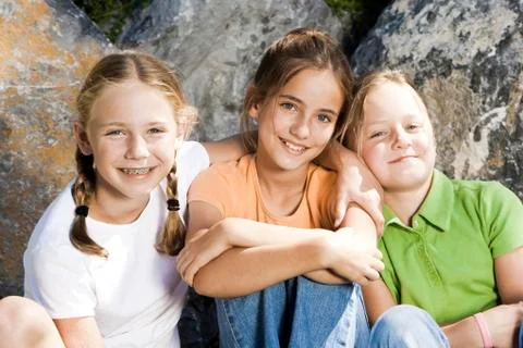 Three girls smiling Stock Photos