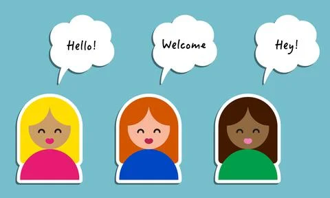 Three girls with speech bubbles Stock Illustration