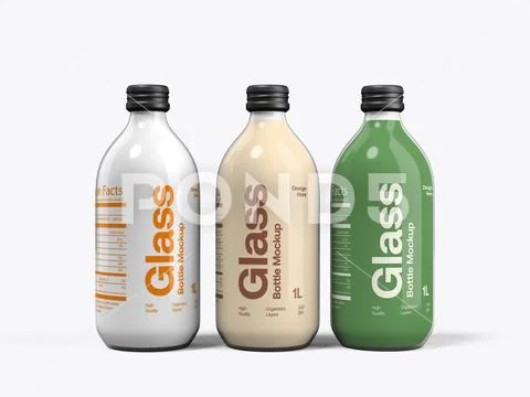 Three Glass Bottle Mockup PSD Template