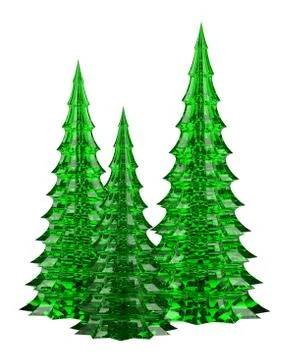 Three glass christmas trees table decoration isolated on white background Stock Illustration