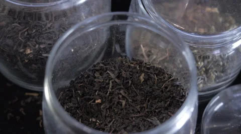 Three glass jars with black and green tea. 動画素材 41582013