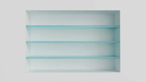 Three glass wall shelves in the interior in a niche on a white background as Stock Illustration