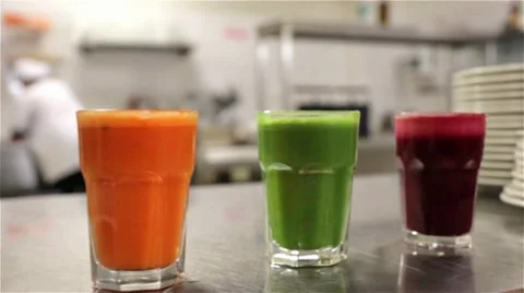 Three Glasses Of Freshly Squeezed Organic Vegetable Juice Stock Footage 36808297