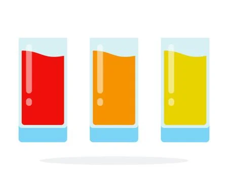 Three glasses with fruit juices flat isolated Stock Illustration