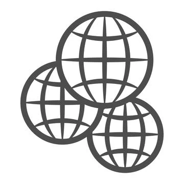 Three globes, multicultural, worldwide line icon, international concept Stock Illustration