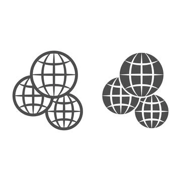 Three globes, multicultural, worldwide line and solid icon, international Stock Illustration