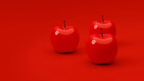 Three glossy red apples on solid red background.... Stock Illustration