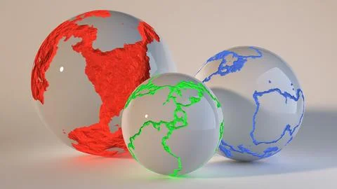 Three glossy white spheres, with vibrant coloured cracks in them Stock Illustration
