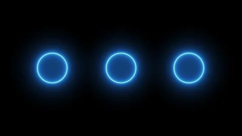 Three glowing blue circles pulsate slowly on black background, digital anim.. Stock Footage 329145172