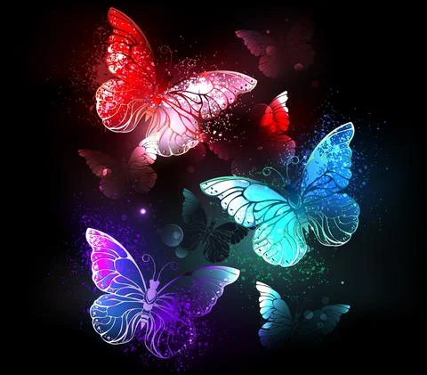Three glowing butterflies Stock Illustration