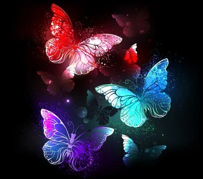 Three glowing butterflies Stock Illustration