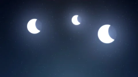 Three Glowing Crescent Moons in Starry Night Sky Animation Stock-Footage 347657168