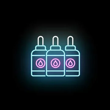 Three glowing dropper bottles showing liquid drop symbols Stock Illustration