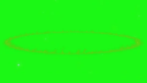 Three glowing golden circular light orbs rotating against a vibrant green Stock Footage 346120622