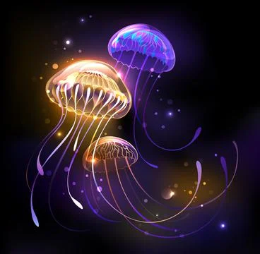 Three glowing jellyfish Stock Illustration