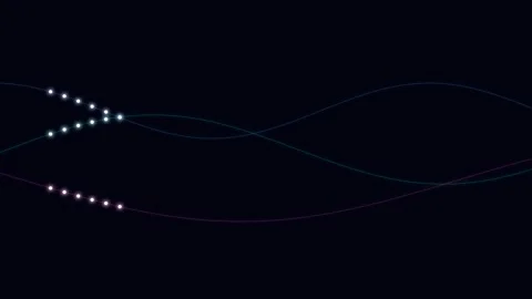 Three glowing light strings forming elegant curves against a dark background Stock Footage 338311279